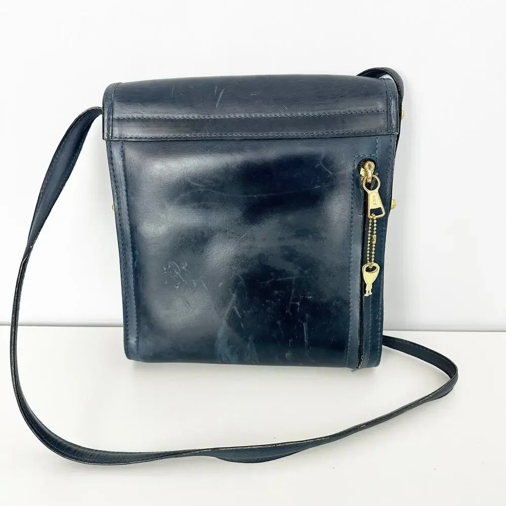 Coronado Leather Blue Leather Flap Messenger Crossbody Bag - Picture 3 of 11